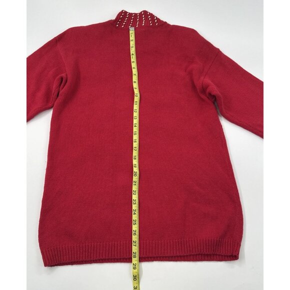Victoria Jones Sweater Womens Medium Red Christmas Gold Snowflakes Tunic Beaded - Picture 10 of 12